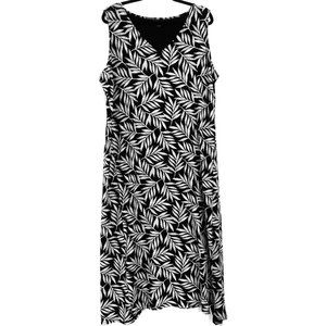 Wearever Collection Black Sleeveless Dress with White Palm Leaves - Size XL